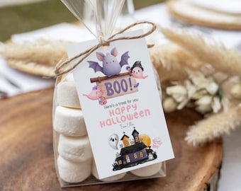 Cute Ghost Halloween Favor Tags Editable Boo Trick Or Treat Personalised Tag Printable Template Halloween Instant DIGITAL DOWNLOAD Corjl