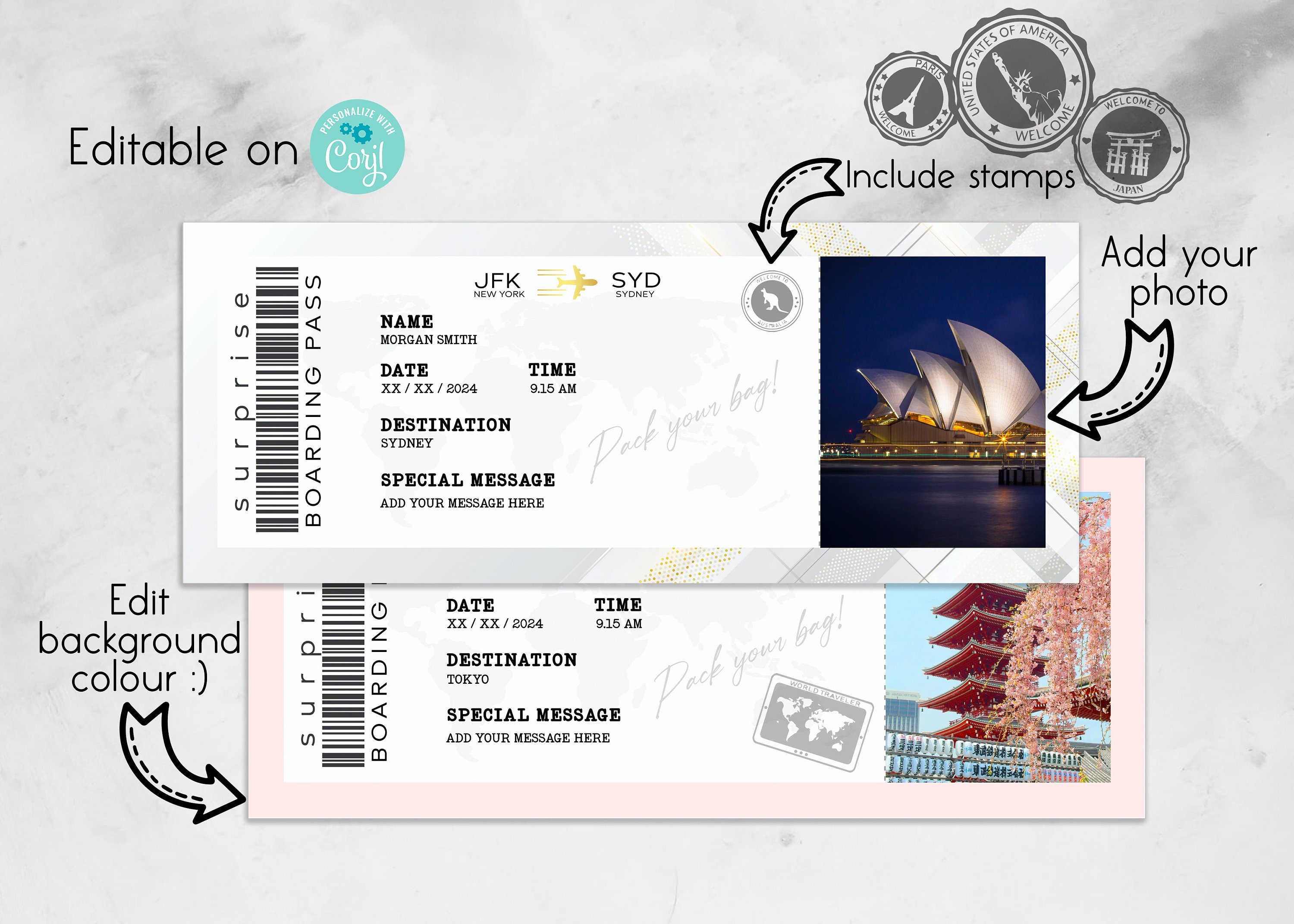 Editable Boarding Pass Printable Template Personalised Boarding Pass ...