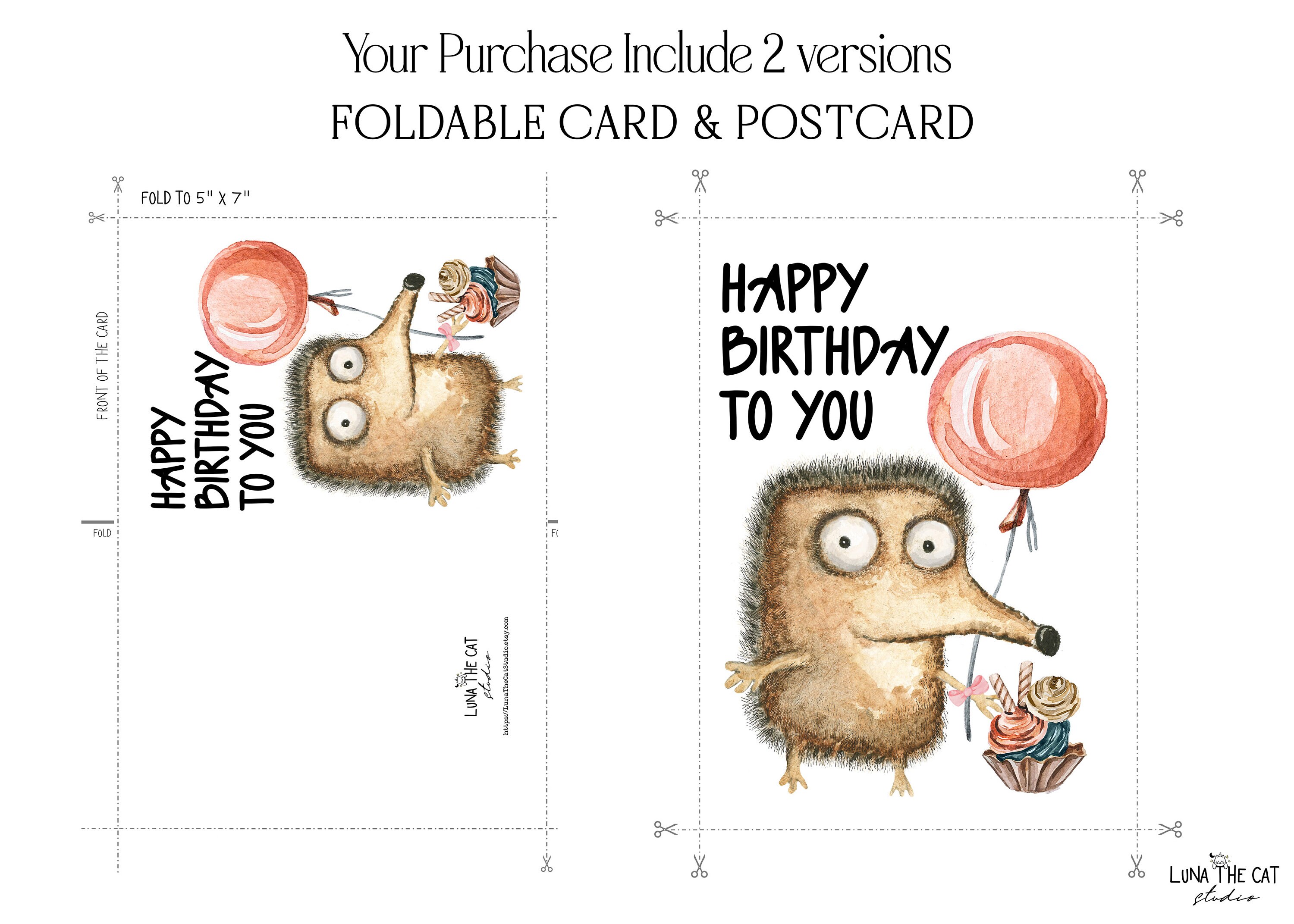 Hedgehog Birthday Card Printable Card Happy Birthday to You Funny ...