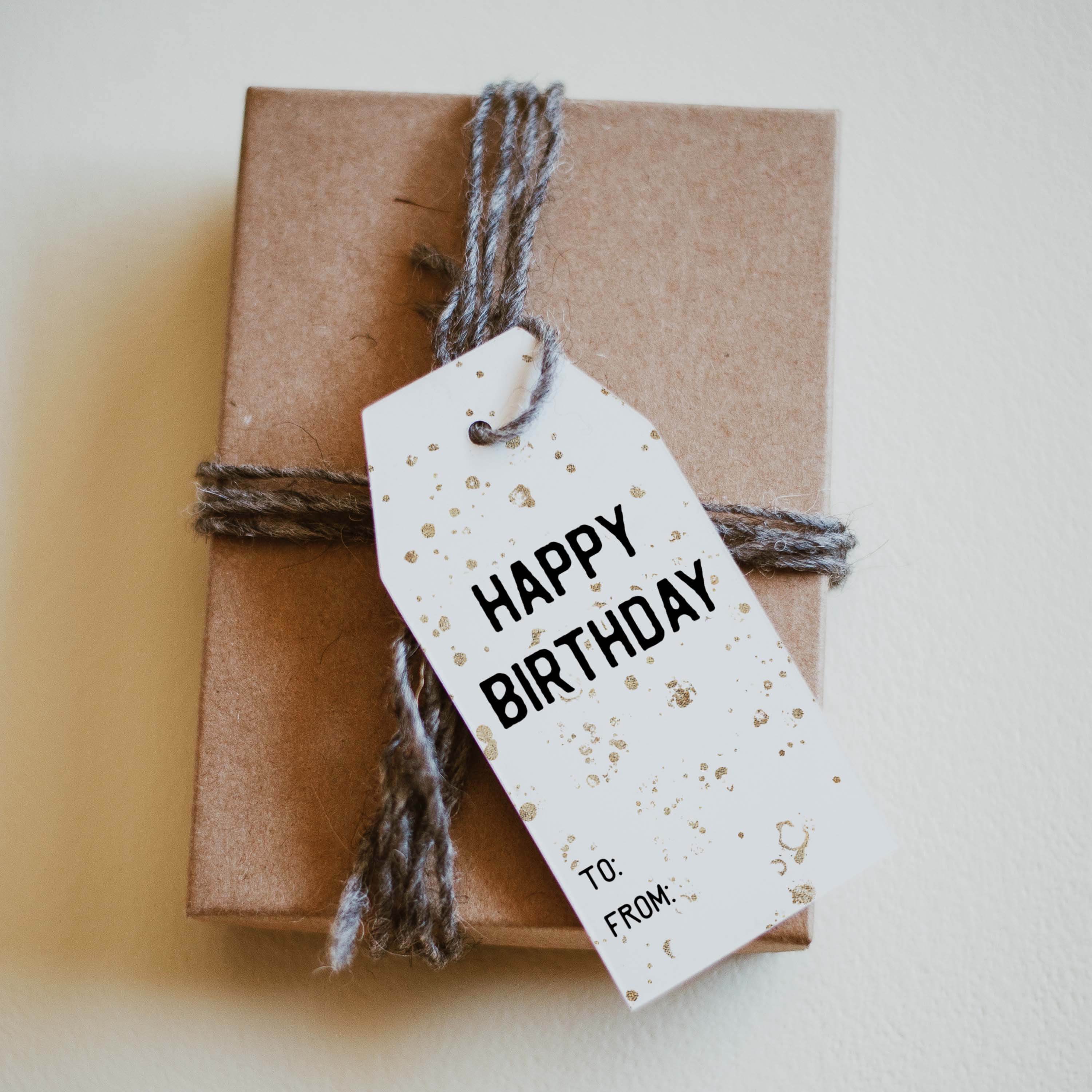 Happy Birthday Gift Tags Template DIY Gift Hang White Gold Gift Tag ...