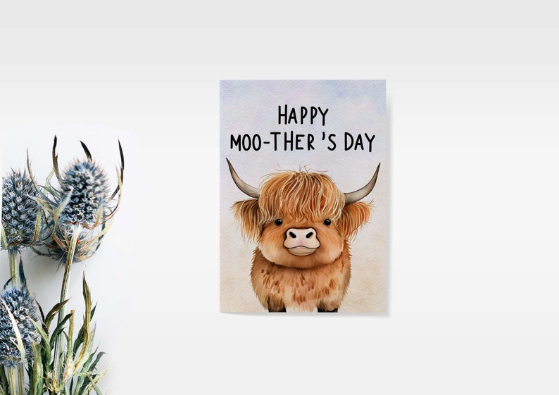 Happy Moo ther s Day Highland Cow Printable Card Etsy