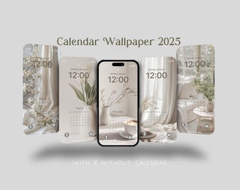 Aesthetic Calendar 2025 Wallpapers Mobile Phone Backgrounds Set of 24 Wallpaper iOS & Android Instant Download