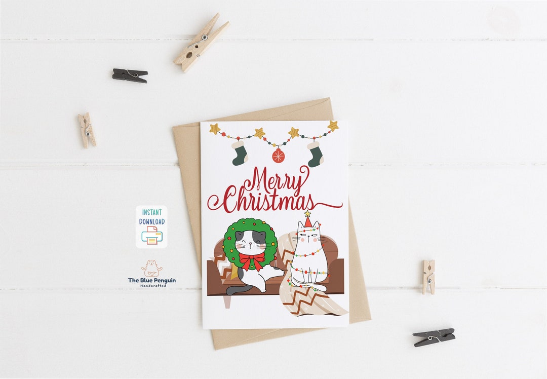 Cats Merry Christmas Card Printable Funny Christmas Card Happy Holidays ...