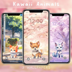 Kawaii Dog Anime Cats Pastel Phone Backgrounds Wallpapers Set of 3 Anime Girl Inspired Anime Cute Wallpaper iOS & Android Instant Download