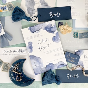 4 Piece | Blue Celestial Starry Night Wedding Invitation Set | Semi - Custom