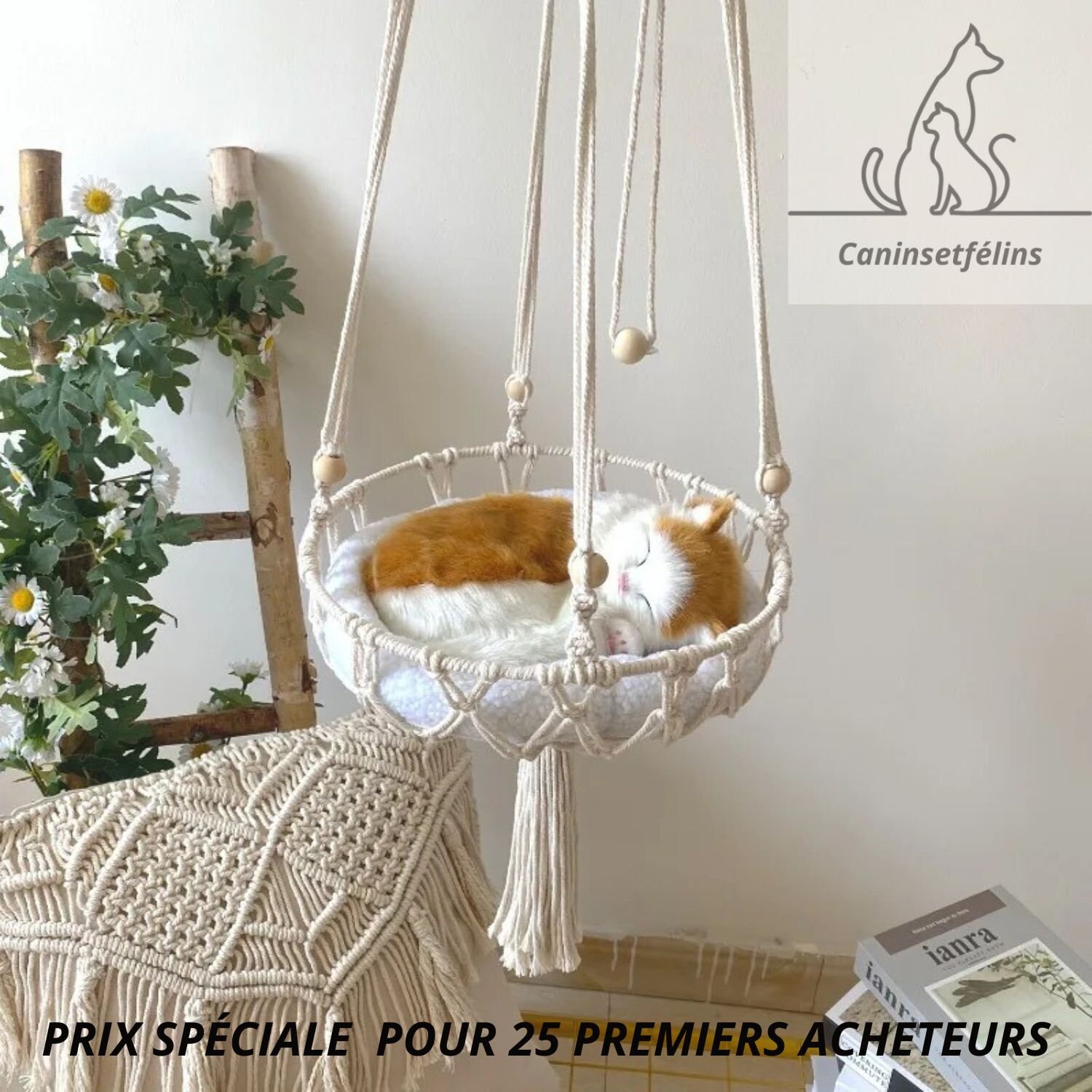 Panier Suspendu Pour Radiateur Chat Et Petit Chien - Lit En Peluche En S - 48x44x20 Cm - Cadre Métal Pliable - Beige