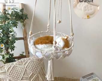 Cama de hamaca para mascotas Macrame tejida a mano, columpio para gatos, cesta para gatitos, columpio interior, 2024