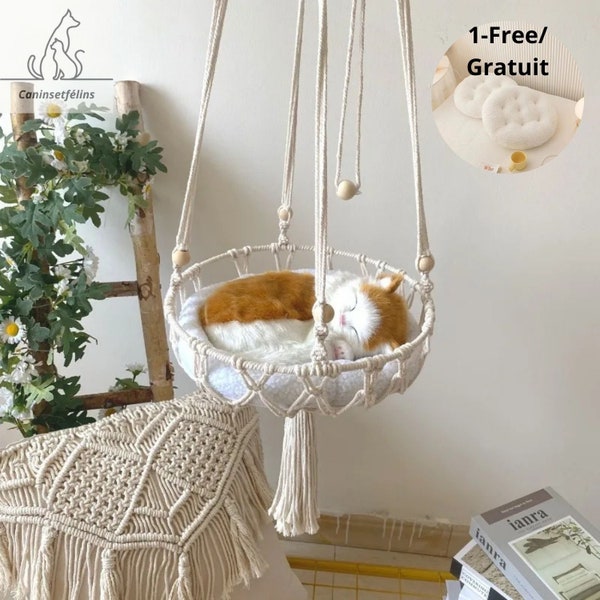 Lit hamac en macramé tisser à la main pour animaux de compagnie, balançoire pour chat, panier pour chaton, balançoire d'intérieur,  2024