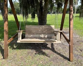 Handmade Oak Slab Porch Swing