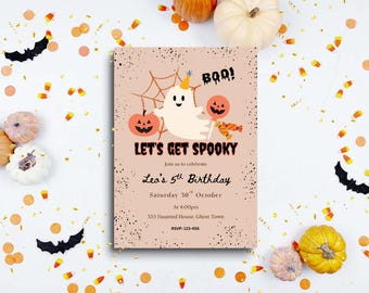 Editable Halloween Birthday Party Invitation Template, kids Ghost Spooky theme Printable invitation, Canva Template, digital invitation