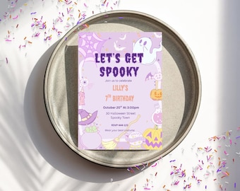 Halloween Spooky Birthday Invitation, Purple Halloween Birthday party Invitation Template, Printable invitation, Canva Template, digital
