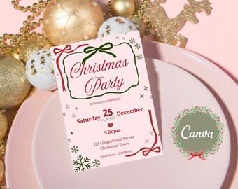 Pink Christmas Party Invitation, Printable Christmas Invitation, Editable Holiday Party Invitation,Pink Friendsmas Party digital Invitation