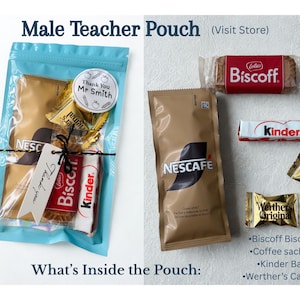 ready to gift teacher appreciation pouch presented as a end of term thank you  teacher present with sweets and personalised label