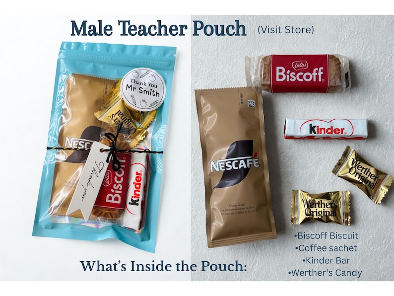 ready to gift teacher appreciation pouch presented as a end of term thank you  teacher present with sweets and personalised label