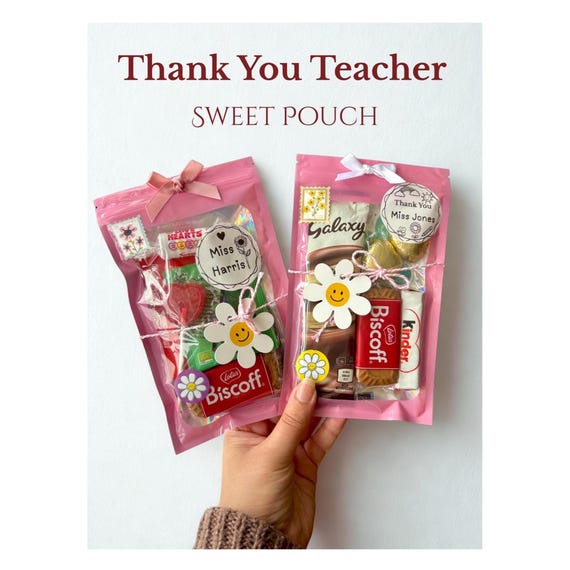 Personalised Thank You Teacher Gift, Teacher Appreciation Gift, End of Term Teacher Treat Pouch, Teacher Name Gift, Nursery Teacher Gift