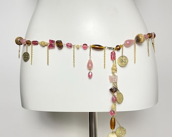 Beaded Waist Chain Belt with Gold Coin Charms | Y2K Fairycore Boho Belly Chain