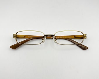 Collection Creativ Gold Brown Rectangular Stainless Steel Eyeglasses Frame with Decorative Temples