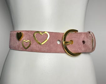 Vintage Pink Belt with Heart Embellishments | Western Germany | Romantic | Coquette (Size 70)