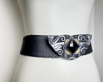 Vintage Metal Scale Belt with Decorative Buckle - Stretch Belt (Size about 70)