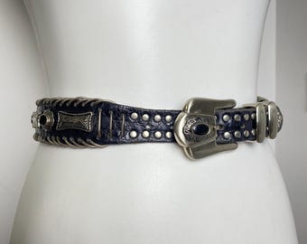 Nanni Black Belt with Silver Studs NANNI Size 36 Black & Silver Studded Leather Metal Belt  main image 4