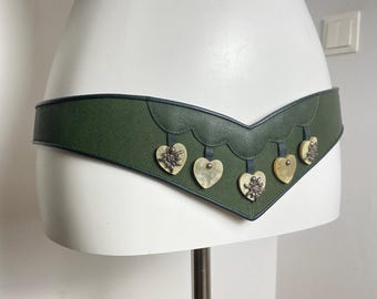 Vintage Leather Belt with Edelweiss Flower and Heart Details – Alpine Statement Belt