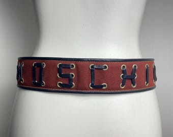 Vintage Moschino Redwall Belt | 90s Designer Canvas Leather Waist Belt (Size 80)