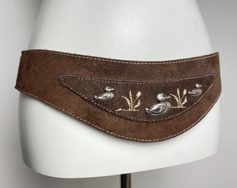 Vintage Brown Suede Trachten Belt, Duck Studs, German Folk Waist Belt (Size 90)