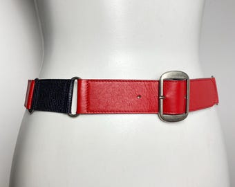 Vintage Escada Red Leather Waist Belt – Black Panel Detail, Western Germany (Size 75)
