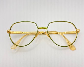 Le Chat Botte Kids/ Petite Rare Eyeglasses Vintage Green Gold Colorful Geometric Eyeglasses