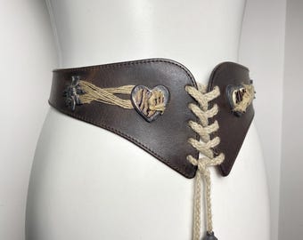 Bavarian Leather Trachten Belt, Edelweiss Heart Embellishments, Oktoberfest Folk Style (Size 70)