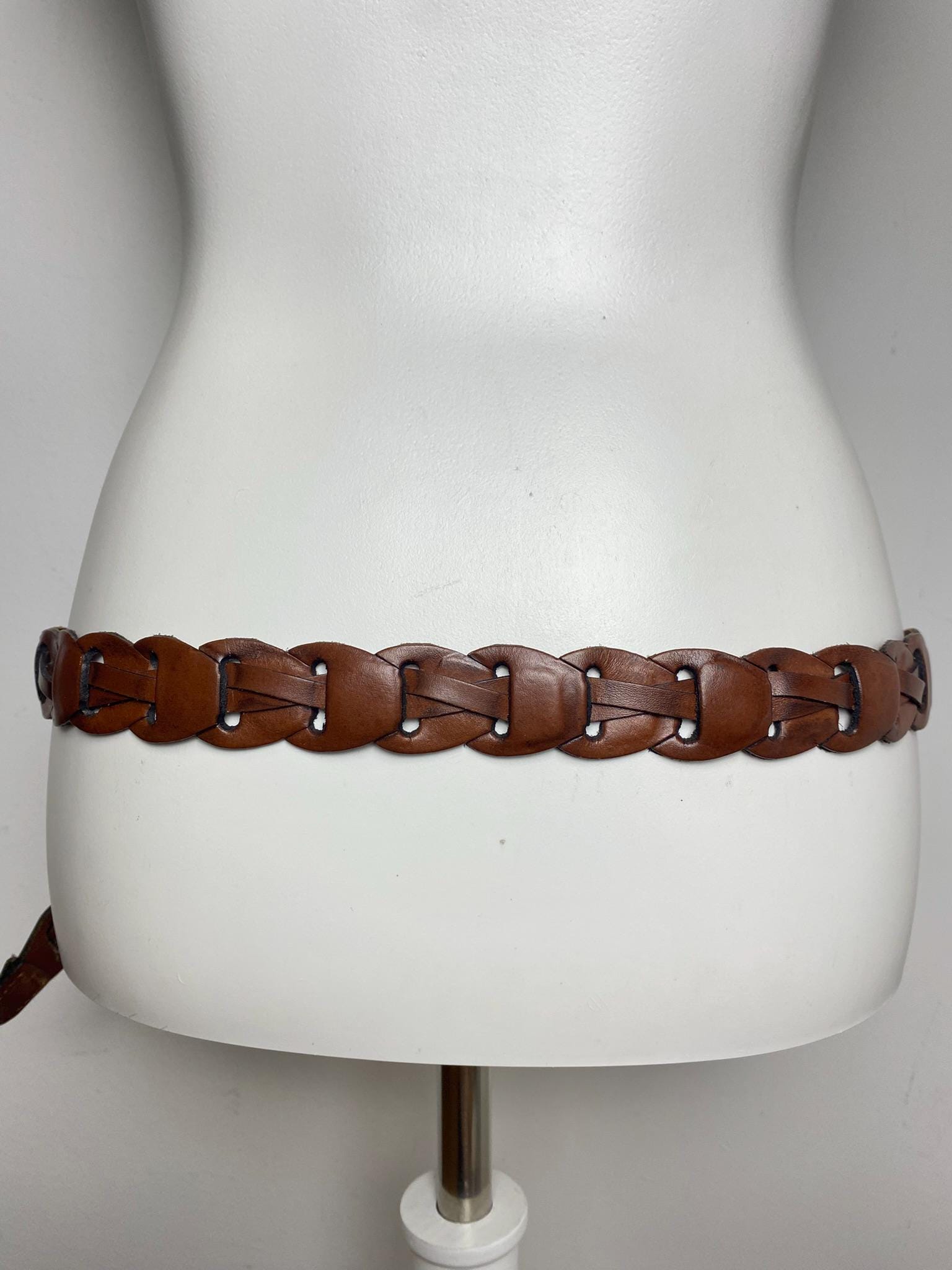 Vintage Braided Leather Belt With Brass Buckle – Boho  display picture 3