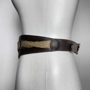 Vintage Leather Waist Belt - Brown Folk Trachten Belt - Braided Detail Ornate Metal Accents image 5