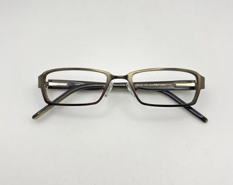 Vintage Collection Creativ Rectangular Eyeglass Frames – Khaki Metal Glasses Retro Minimal Eyewear