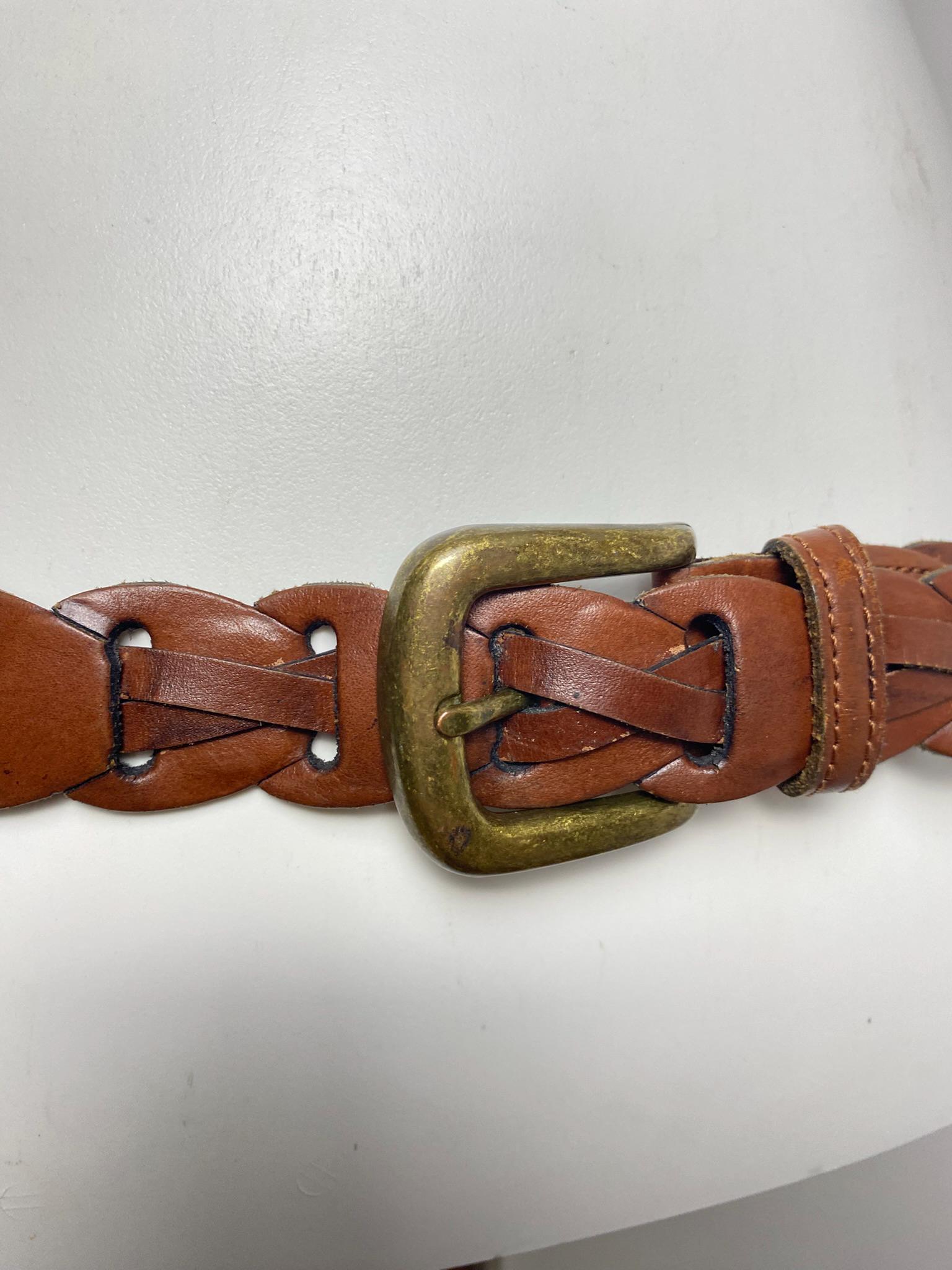 Vintage 90s BA-YO Braided Leather Belt 25 Western Boho Woven Solid Brass Buckle Vintage Braided Belt - Etsy main image 4
