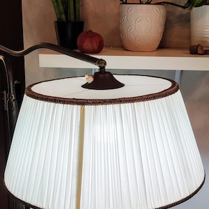 Vintage 1940s Italian Brass Floor Lamp with Pleated Fabric Shade - Elegant and Adjustable