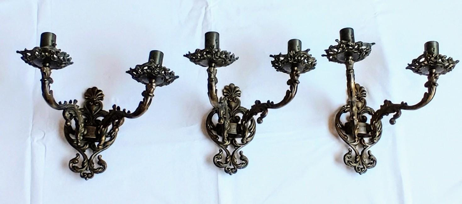 Three Antique Bronze Wall Lamps rococò style