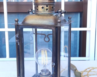 Nautical style lantern in brass and glass produced in the 1960s. Unique piece