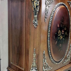 Vintage 1920s Sideboard - Louis XV Style with Red Marble Top and Brass Details