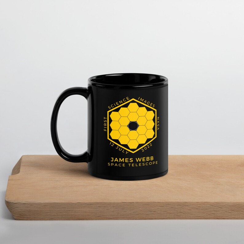 James b Telescope Premium Mug, JWST Premium Glossy Black Ceramic Coffee Mug 11oz, Astronomy