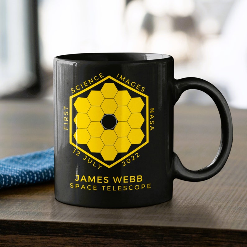 James b Telescope Premium Mug, JWST Premium Glossy Black Ceramic Coffee Mug 11oz, Astronomy