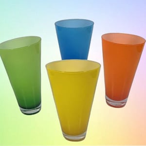 COLORED GLASSES Set/4 Summer Barware Glasses, Lime Orange Yellow  Blue Summer Barware, Vintage Colored Drinking Glass Set