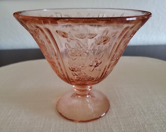 PINK DEPRESSION GLASS Candy Dish, Pink Sharon Cabbage Rose Vintage Candy Dish, Compote Glass Vase Candy Dish Pink Vintage 1930's