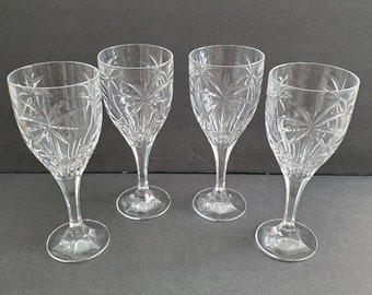 Shannon Godinger Crystal Palm Tree Wine Glasses Water Goblets with Stem - 24% Lead Crystal - GORGEOUS, Like New!!  SET OF 4