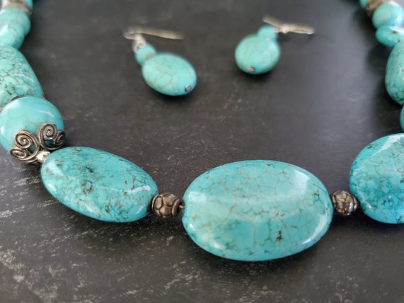 TURQUOISE Jewelry Necklace & Earring Set Vintage … - image 7