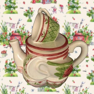 Vintage Teapot Stacked Tea Cup Teapot - Like New - Vintage Ceramic Teapot, Whimsical Teapot, Teacup Teapot