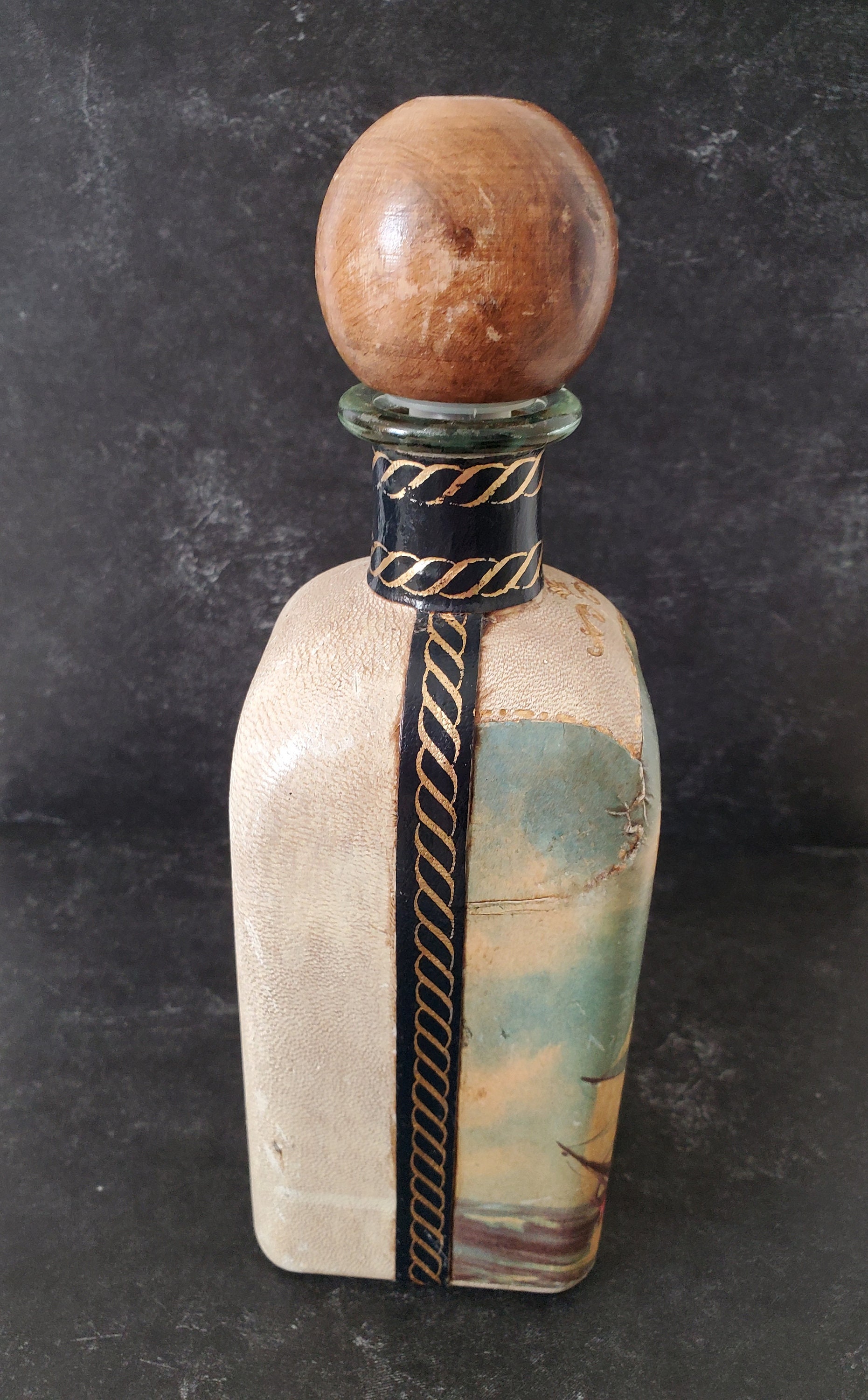 Decanter ITALIAN Leather Wrapped Vintage Barware Decanter Fausto