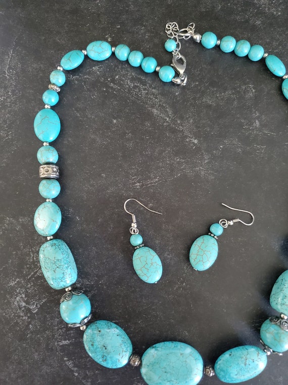 TURQUOISE Jewelry Necklace & Earring Set Vintage … - image 4