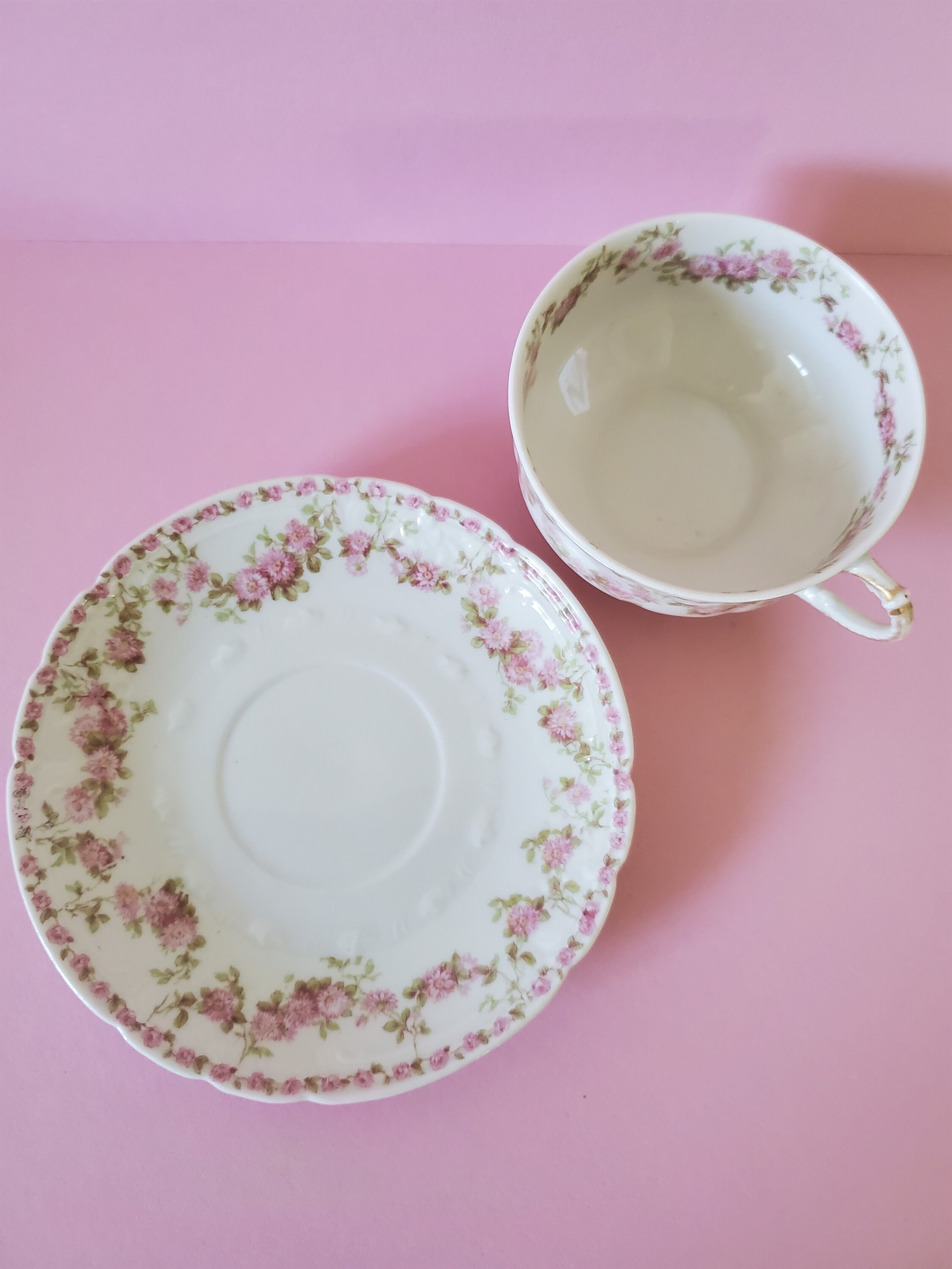GDA Limoges Cup and Saucer France Pink Rose Swag Cup and Etsy