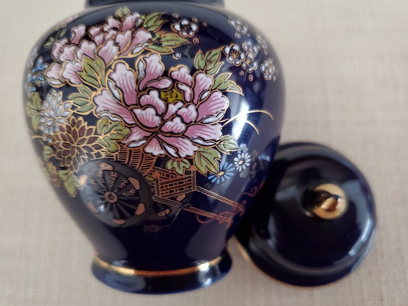 Vintage GINGER JAR Japanese Blue Cobalt Blue Goldtrimmed Miniature