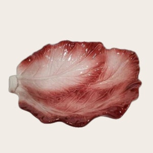 ITALIAN CABBAGE BOWL Leaf Bowl Red, Red Italian Cabbage Bowl, Vintage Cabbage Bowl Trinket Dish, Cabbage Leaf Dish, Red Cabbage Bowl